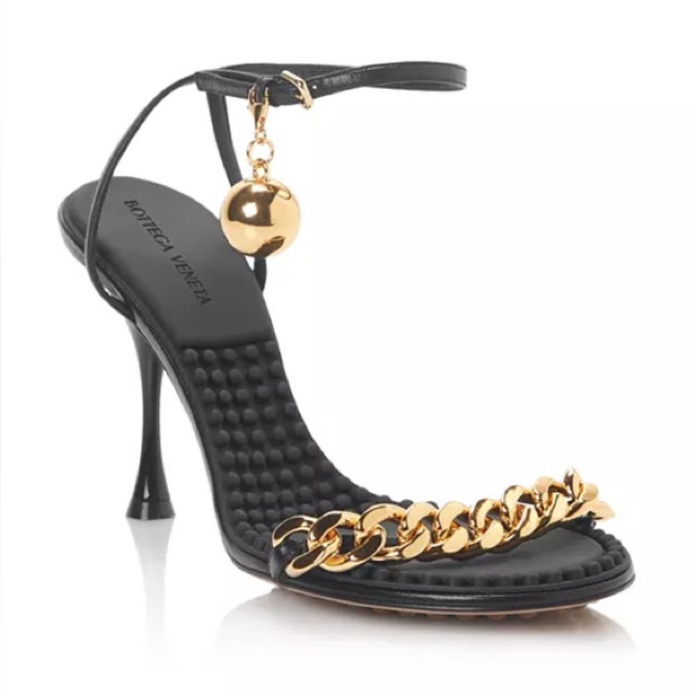 Bottega Veneta Dot Chain Sandals | Black & Gold Heels | Size 40